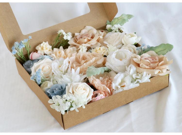 Flower Box Silk Blooming Flowers Milk Tea Color Roses