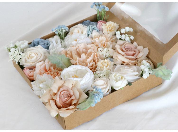 Flower Box Silk Blooming Flowers Milk Tea Color Roses