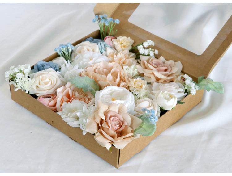 Flower Box Silk Blooming Flowers Milk Tea Color Roses