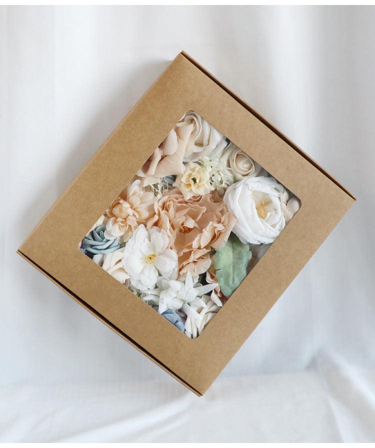 Flower Box Silk Blooming Flowers Milk Tea Color Roses