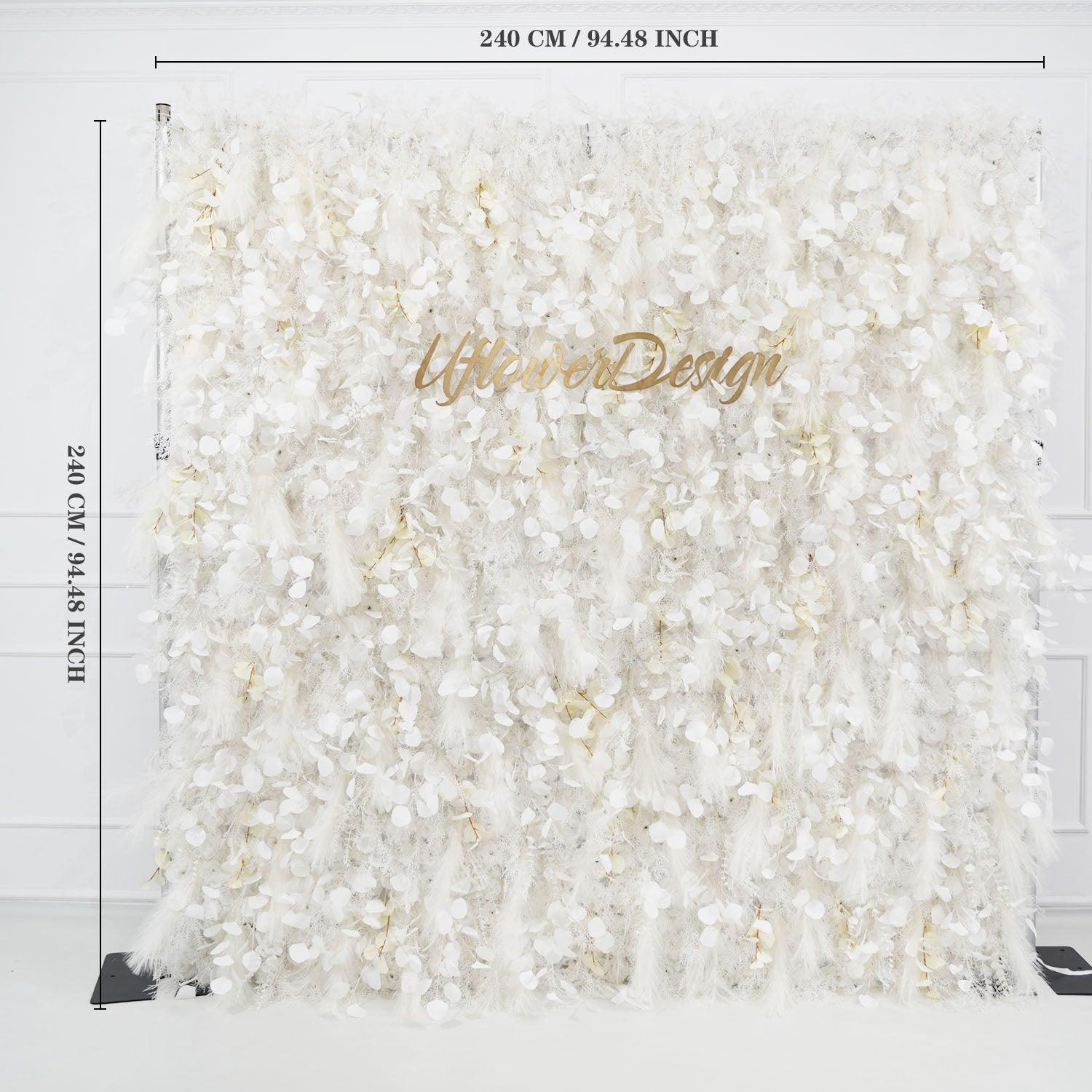 Milky White Luxury 5D Feather Flower Wall 1 picture