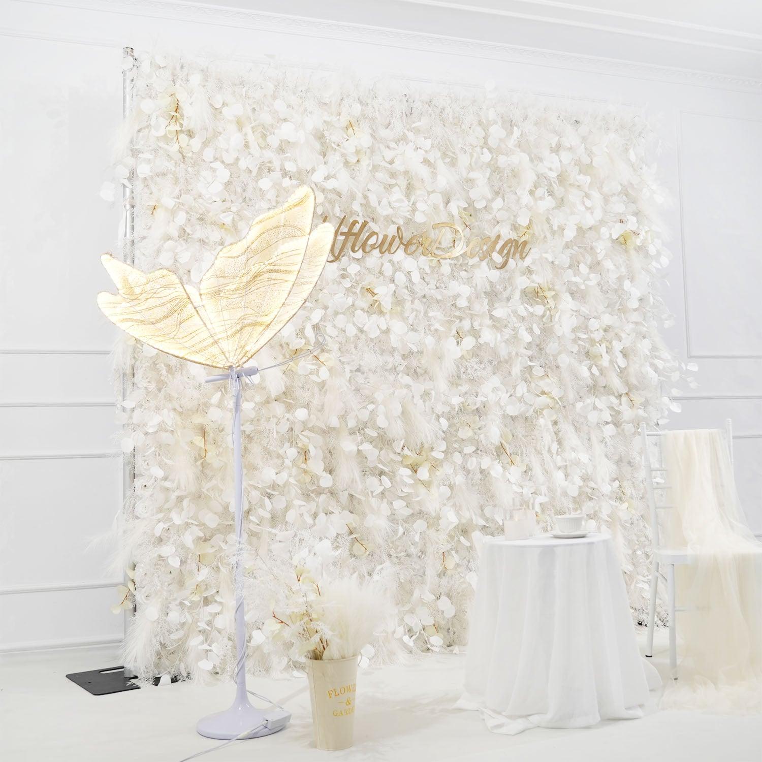 Milky White Luxury 5D Feather Flower Wall 2 picture