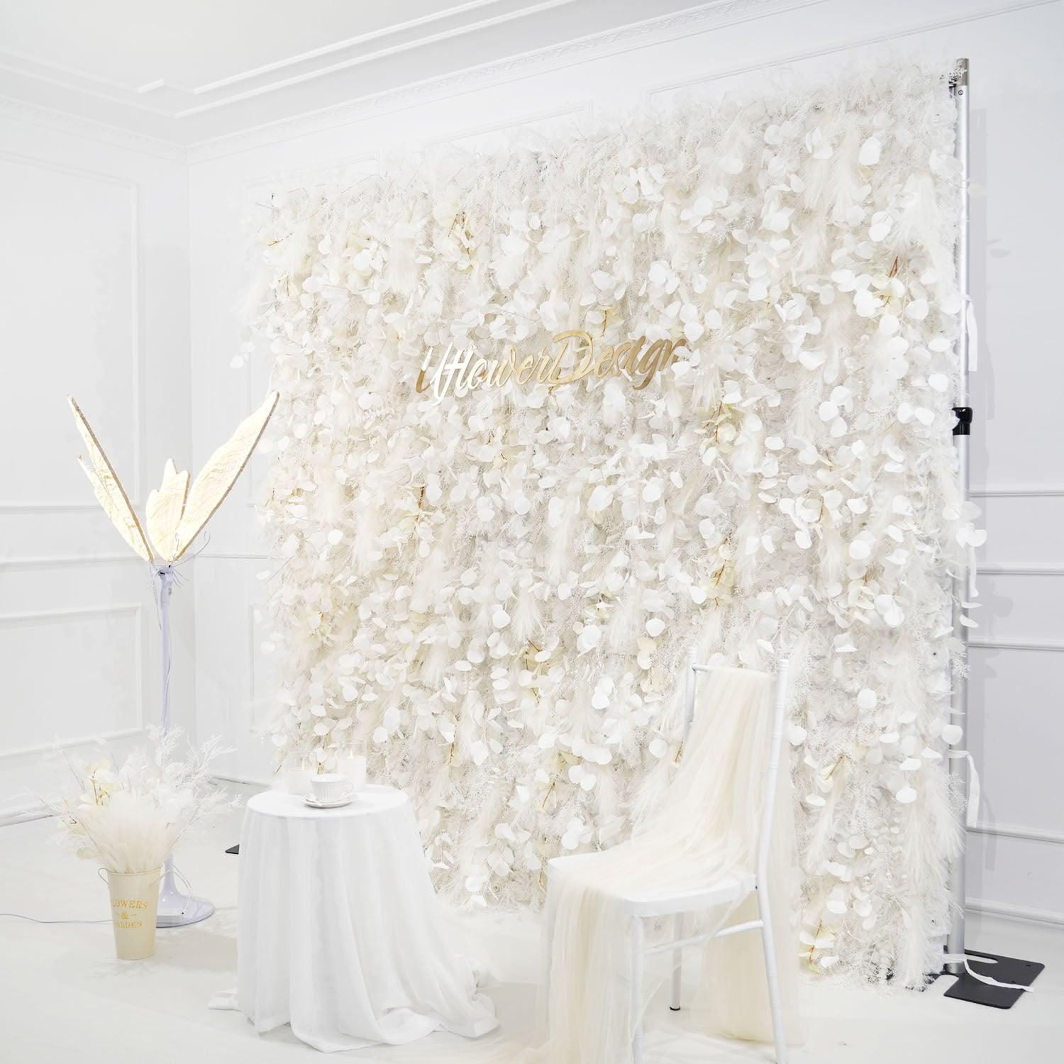 Milky White Luxury 5D Feather Flower Wall 3 picture