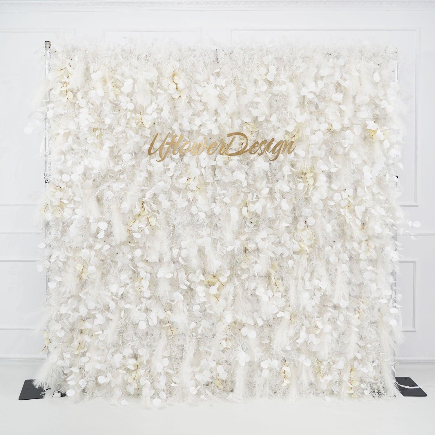 Milky White Luxury 5D Feather Flower Wall 4 picture