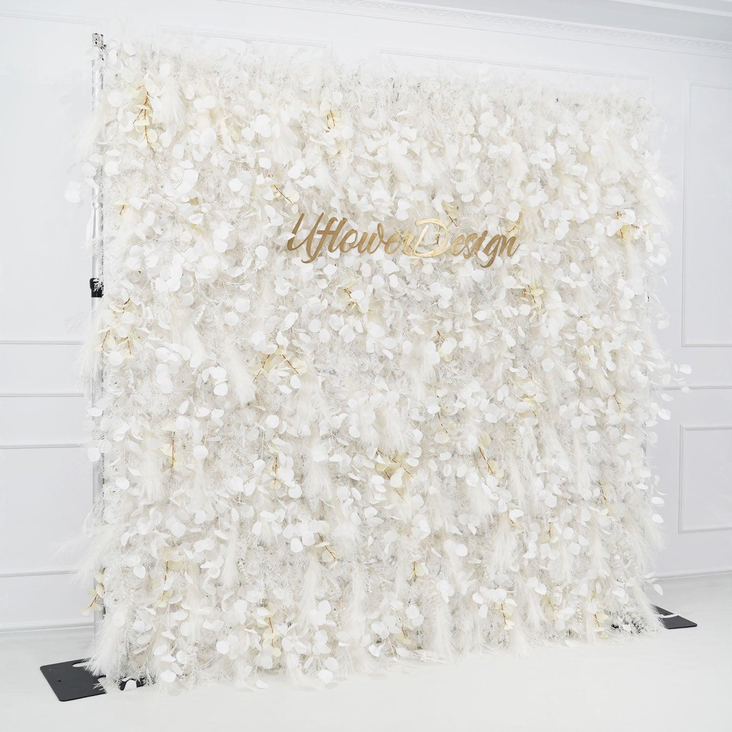 Milky White Luxury 5D Feather Flower Wall 5 picture