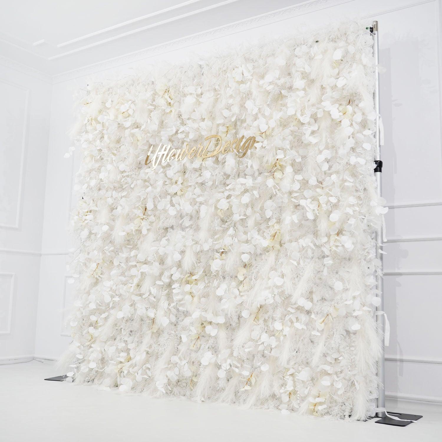 Milky White Luxury 5D Feather Flower Wall 6 picture