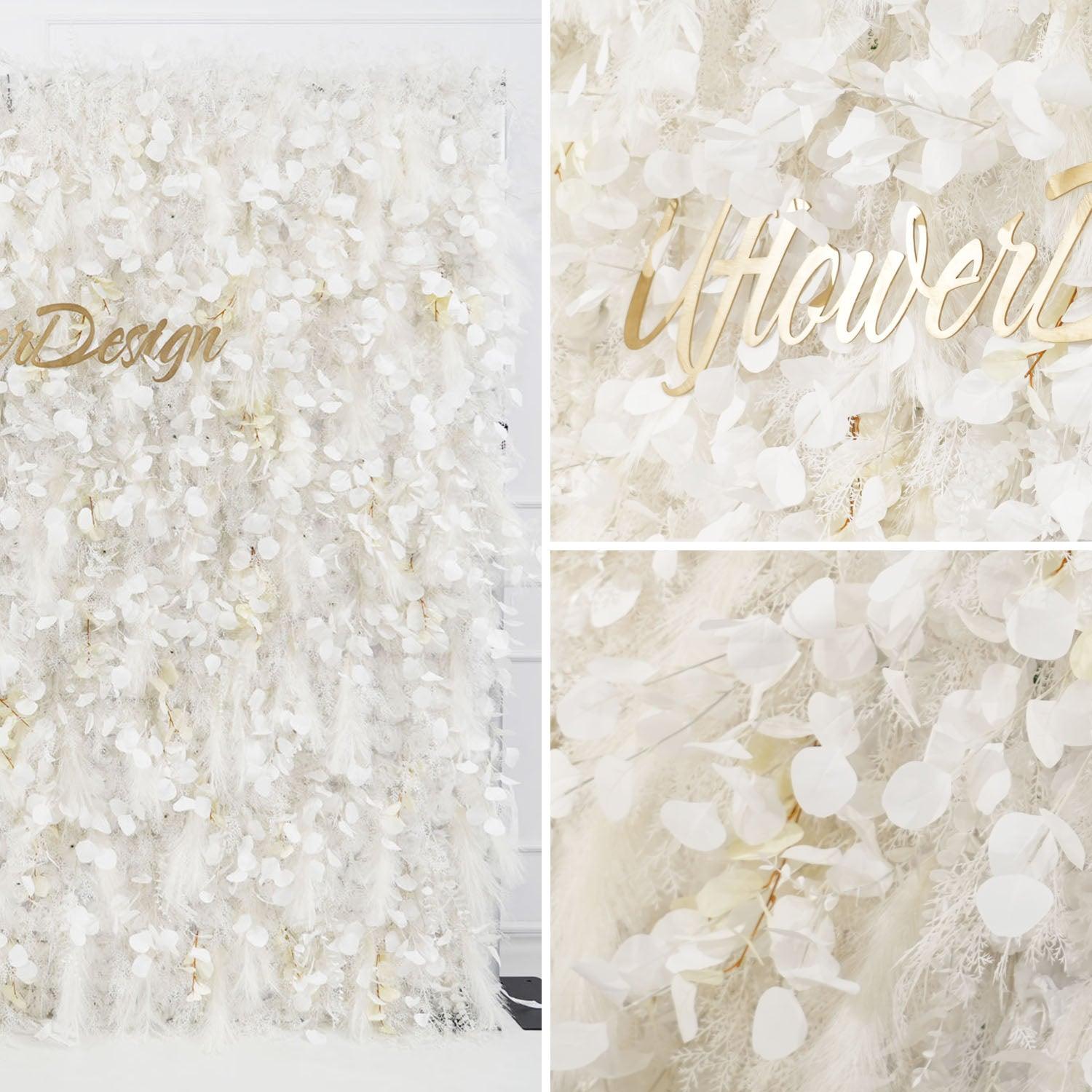 Milky White Luxury 5D Feather Flower Wall 8 picture