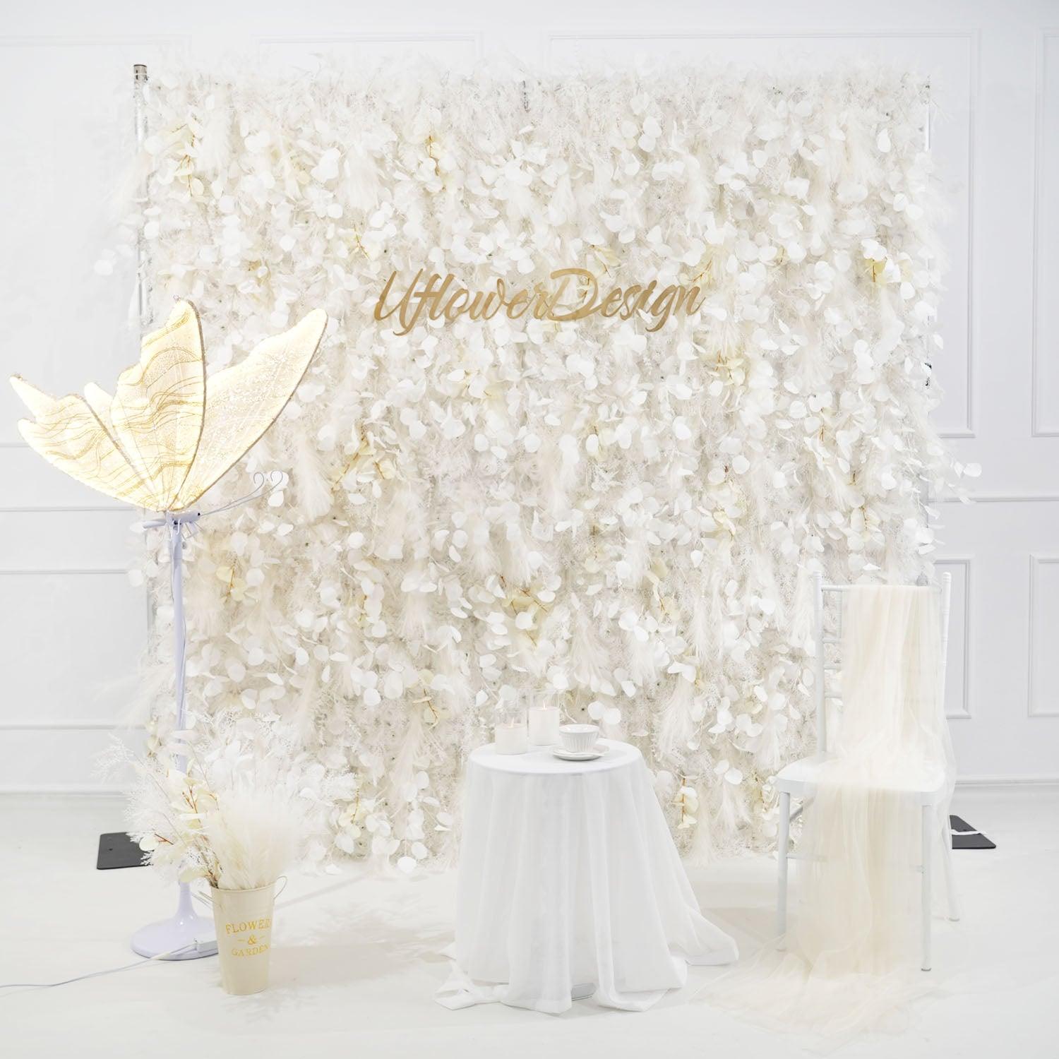 Milky White Luxury 5D Feather Flower Wall Main picture