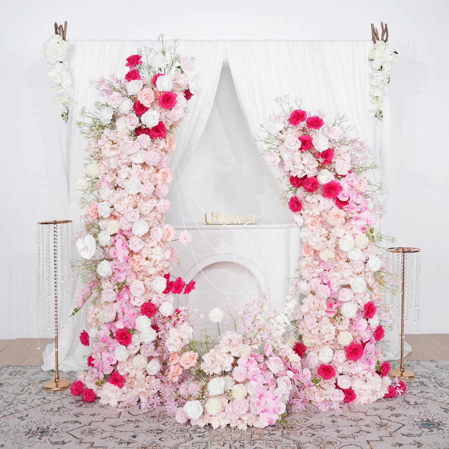 Pink And White Crocus Roses Flower Arrangement Wedding Decorations Main picture