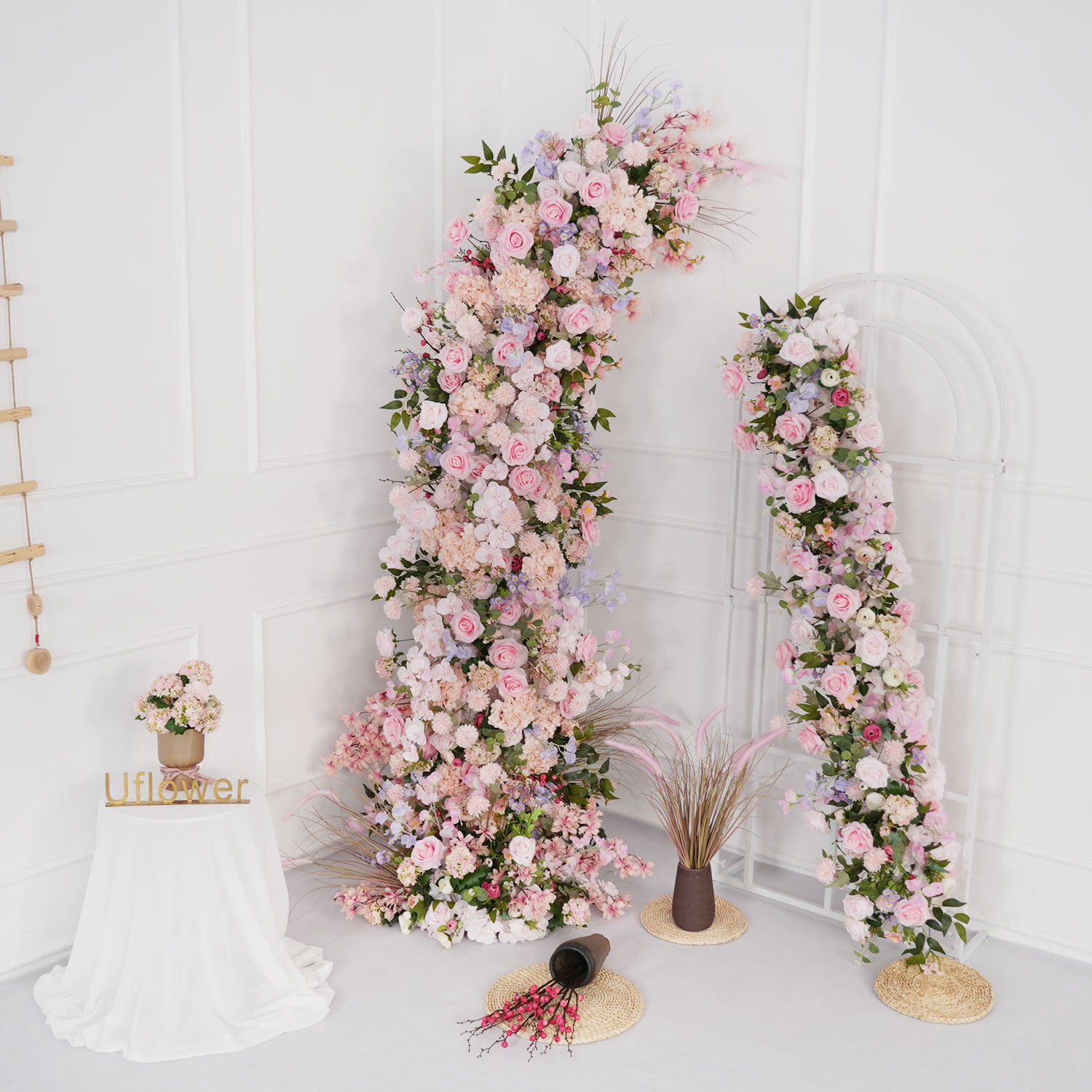 Pink Rose Wedding Horn Arch Backdrop Decor Figure 1