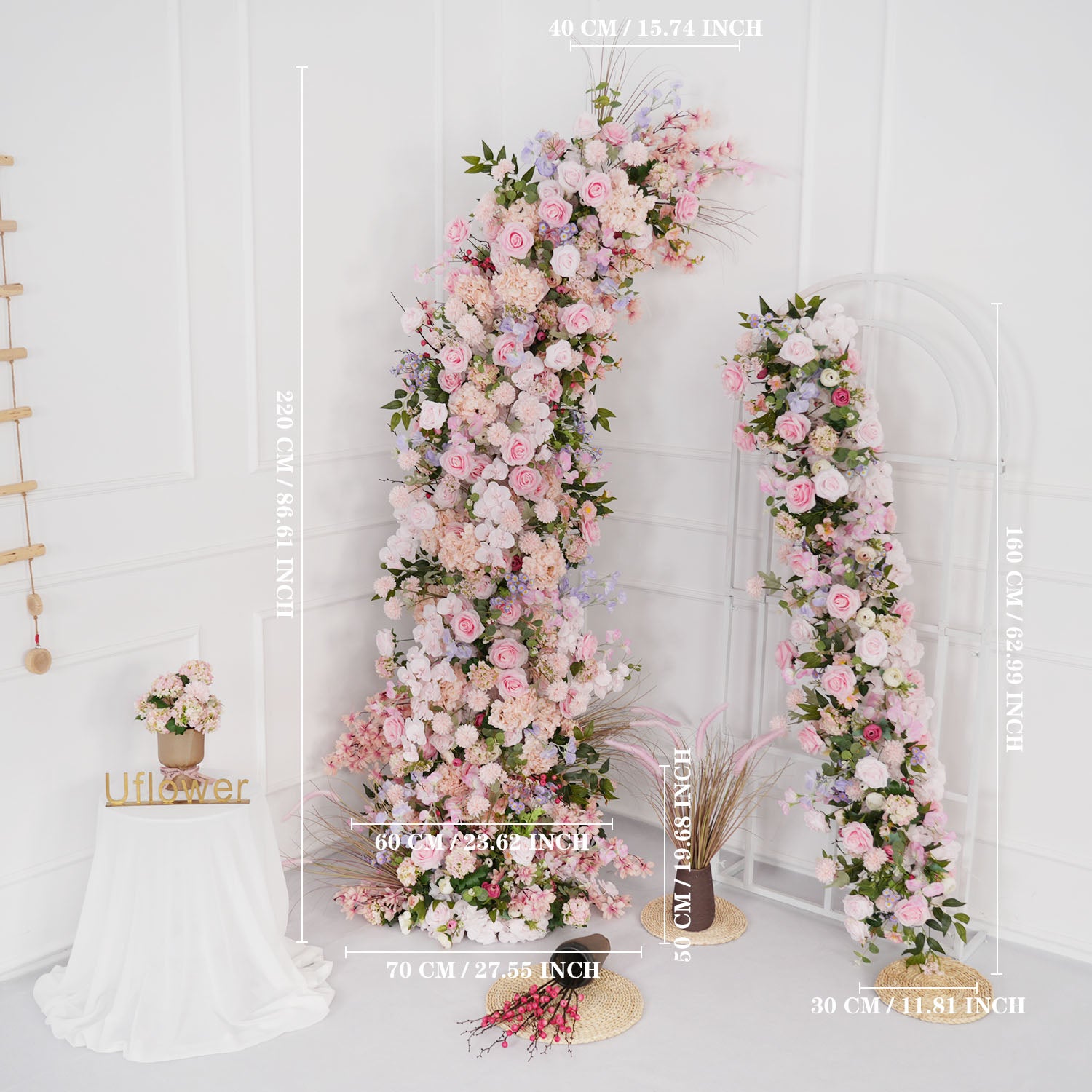 Pink Rose Wedding Horn Arch Backdrop Decor Figure 2