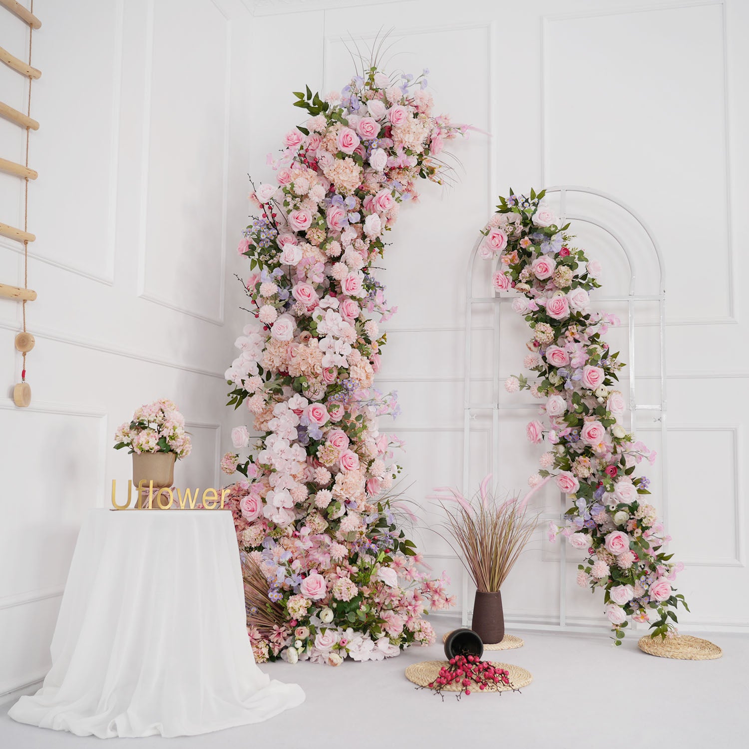 Pink Rose Wedding Horn Arch Backdrop Decor Figure 5