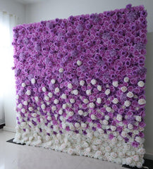 Purple Rose Gradient Fabric Flower Wall Wedding Background Party Activity Props