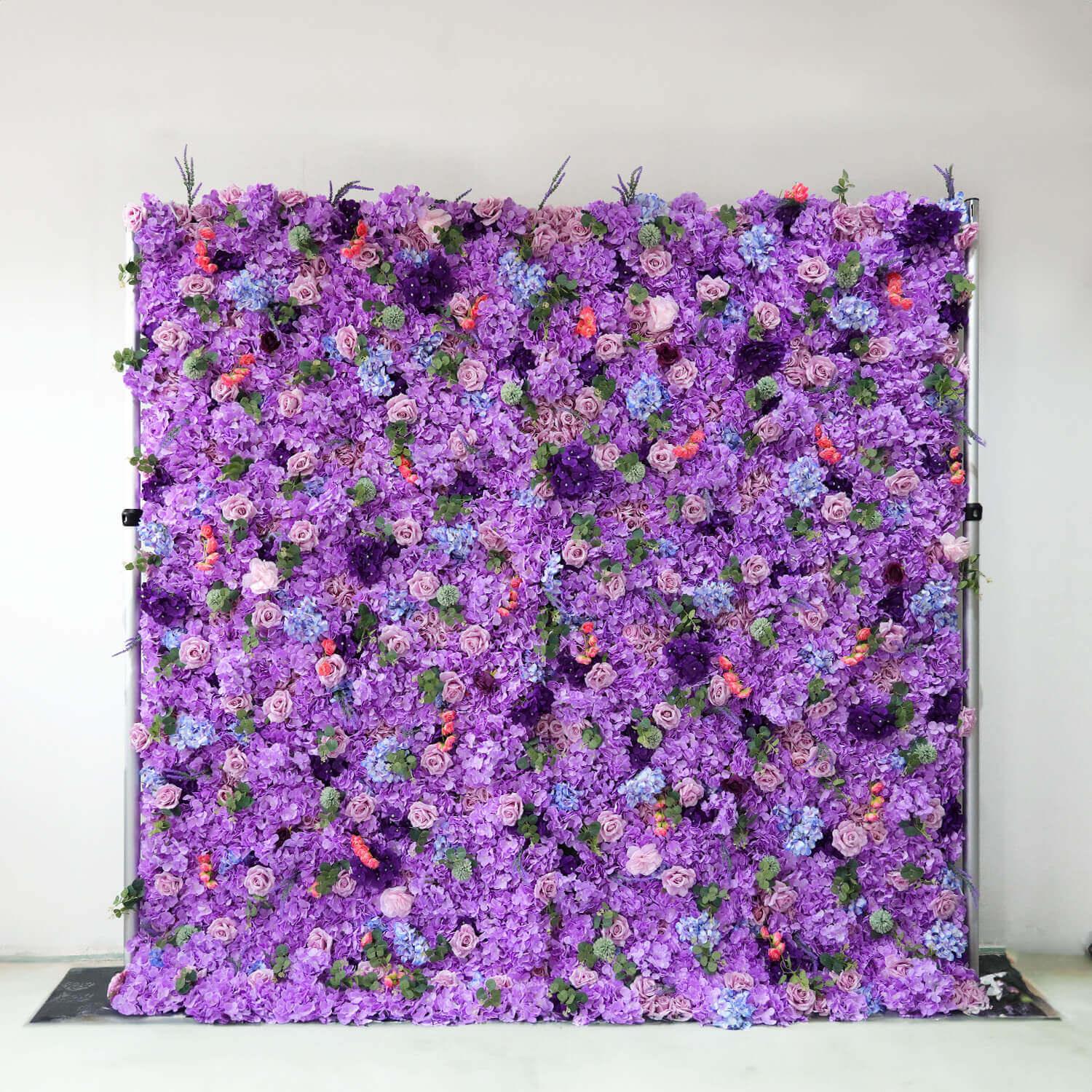 Flower Wall Purple Rose  Rolling Up Curtain Floral Backdrop Wedding Party Proposal Decor