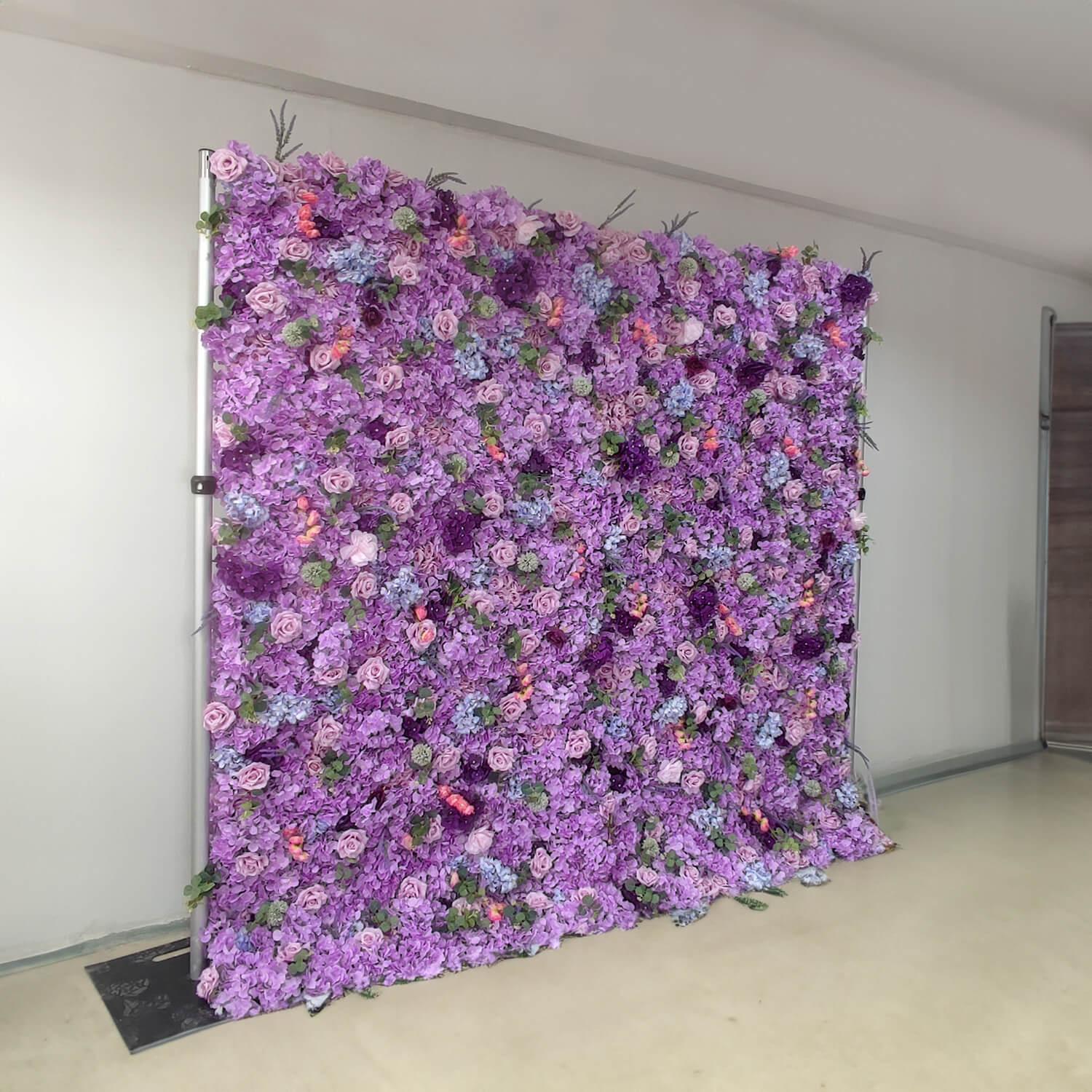 Flower Wall Purple Rose  Rolling Up Curtain Floral Backdrop Wedding Party Proposal Decor