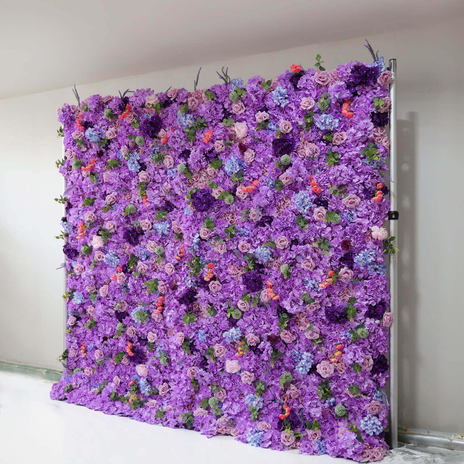 Flower Wall Purple Rose  Rolling Up Curtain Floral Backdrop Wedding Party Proposal Decor