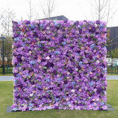 Flower Wall Purple Rose  Rolling Up Curtain Floral Backdrop Wedding Party Proposal Decor