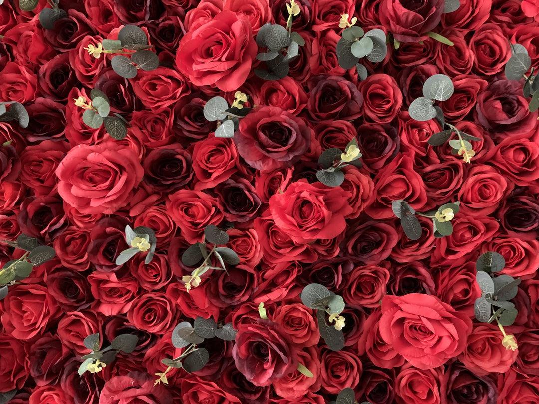 Simulated red and deep red rose cloth rolled flower wall party wedding background