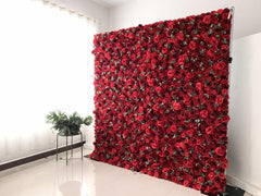 Simulated red and deep red rose cloth rolled flower wall party wedding background