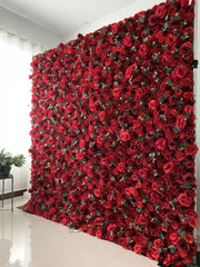 Simulated red and deep red rose cloth rolled flower wall party wedding background