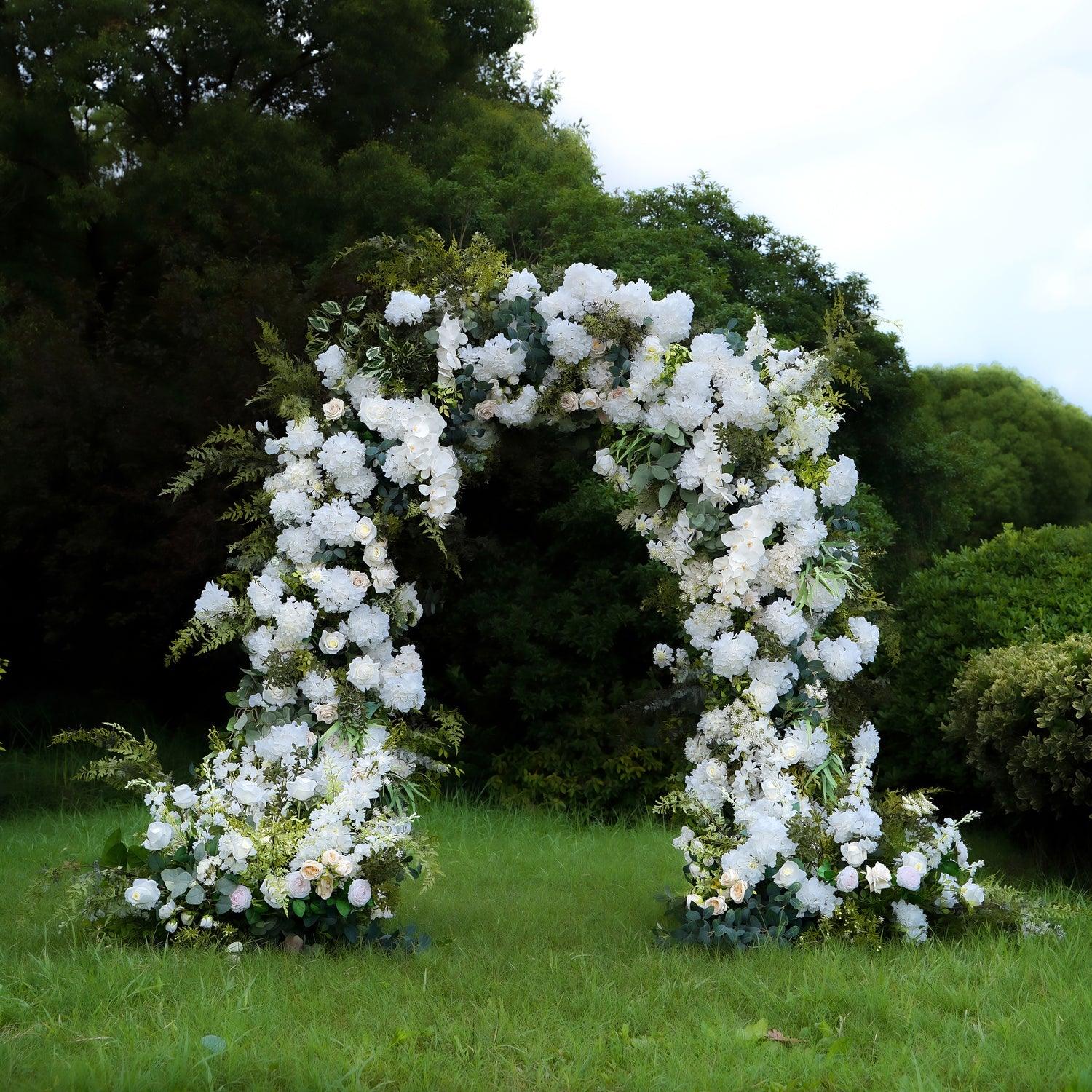 Simulated white wedding party background floral arch decoration