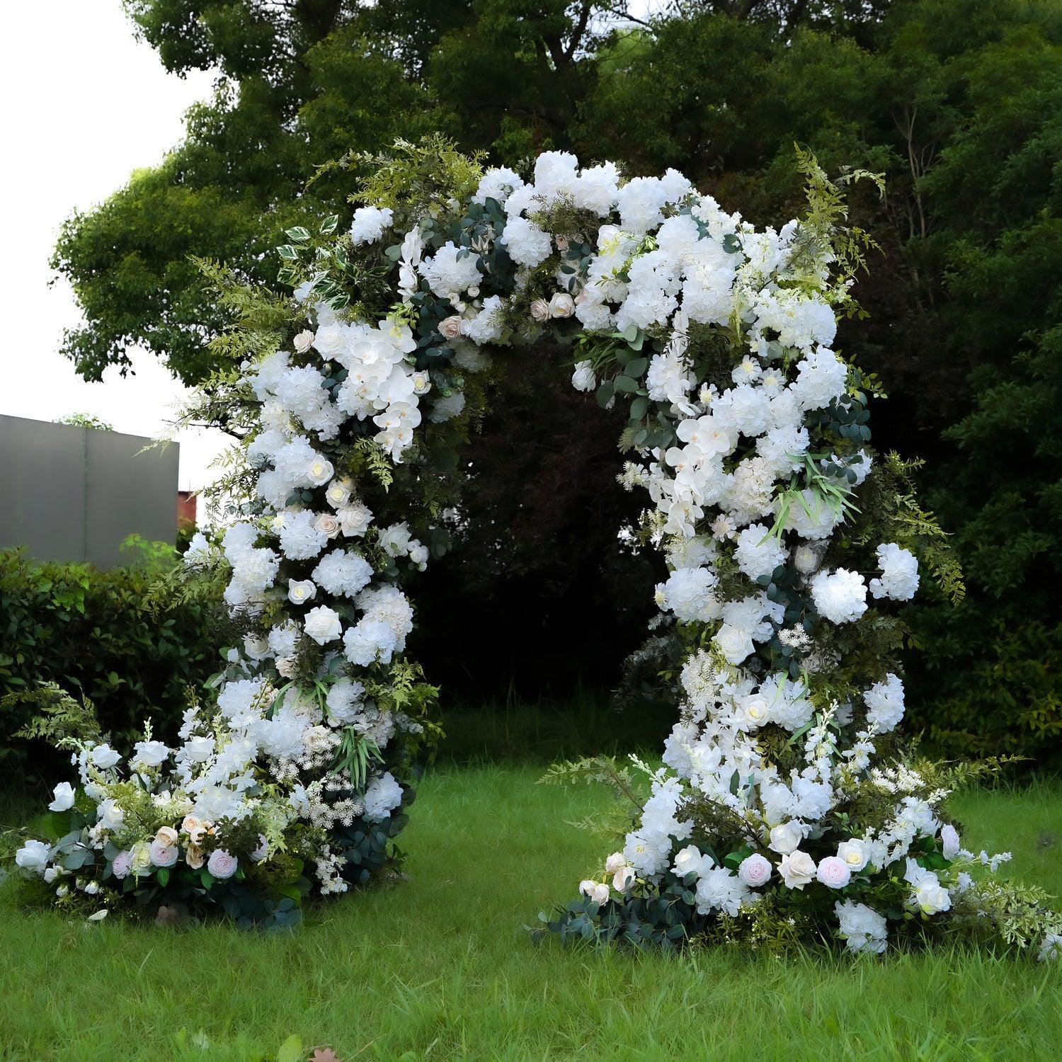 Simulated white wedding party background floral arch decoration