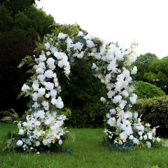 Simulated white wedding party background floral arch decoration