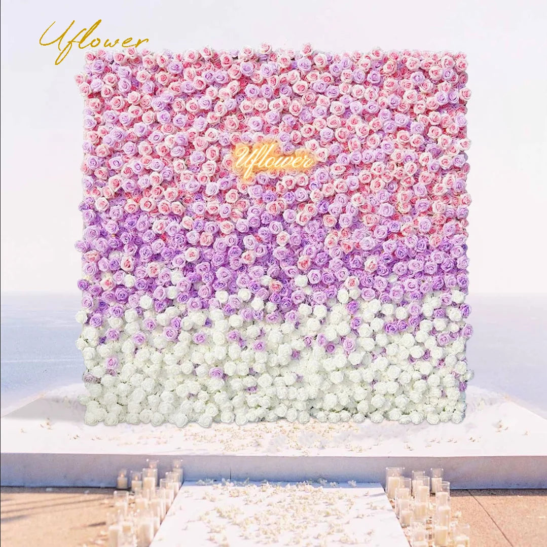 5D Luxury Pink and Purple Gradient Rose Artificial Flower Wall