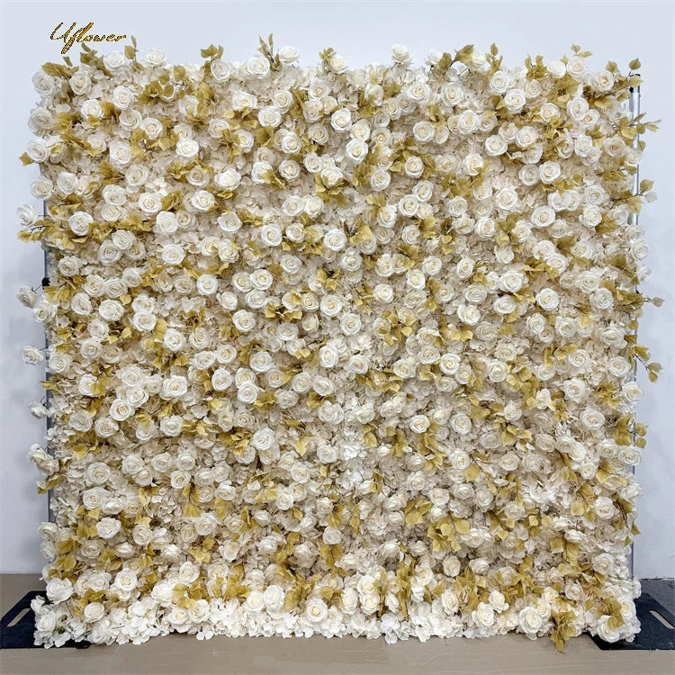 Wedding Yellow White Rose 5D Artificial Flower Wall Backdrop