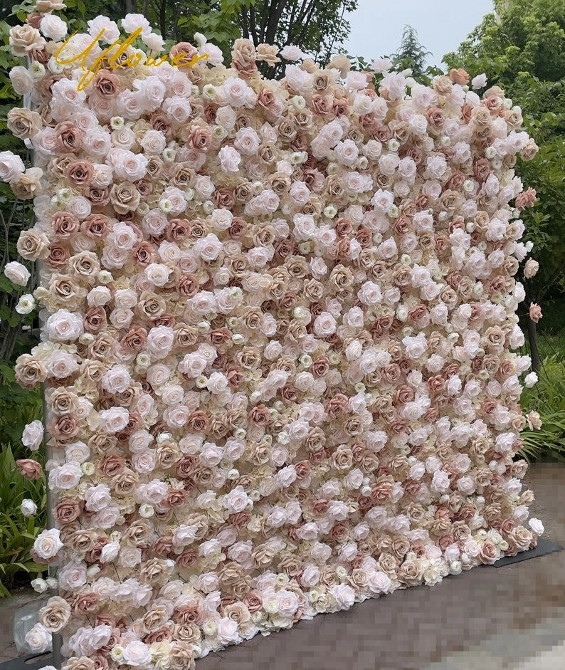 5D Champagne Brown Artificial Flower Wall Backdrop