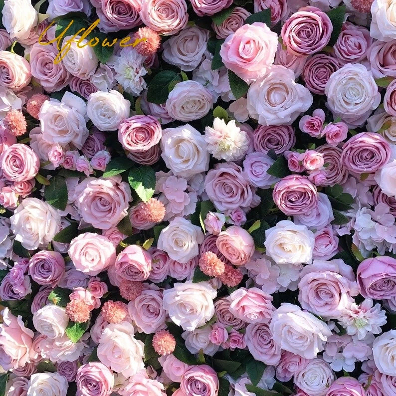 Wedding Pink White Rose 5D Artificial Flower Wall