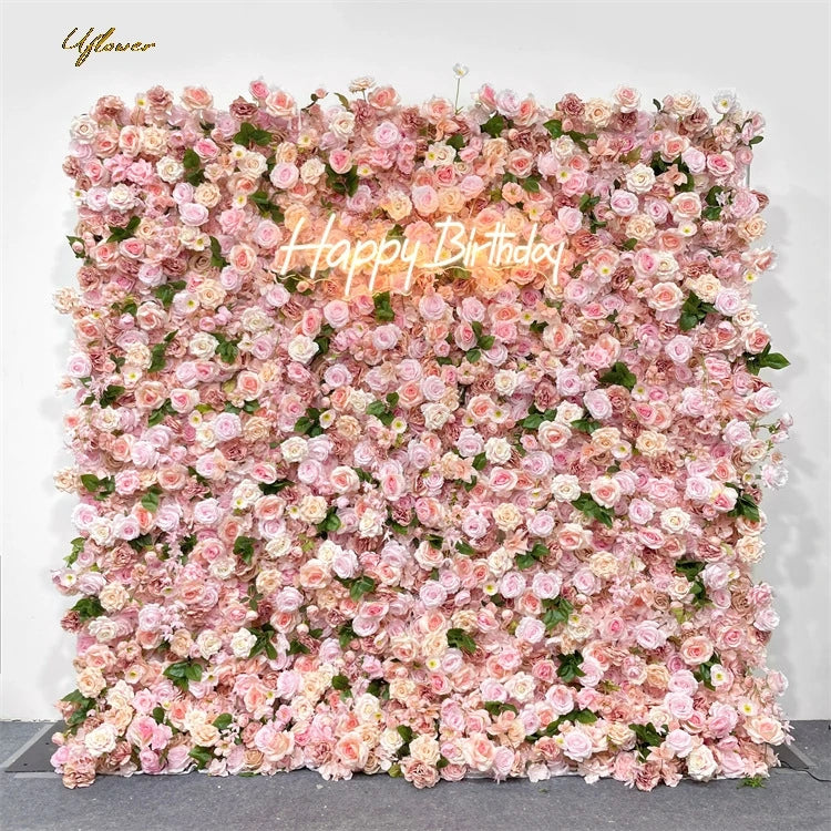 Wedding Pink Purple Rose 5D Artificial Flower Wall