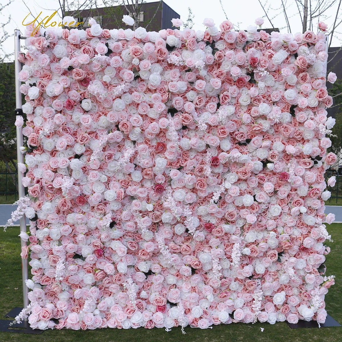 Wedding White Pink Rose Artificial Flower Wall