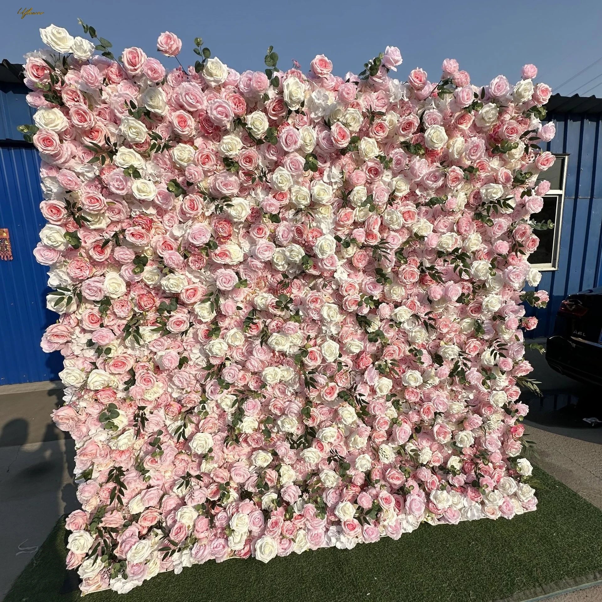 Wedding Pink White Rose 5D Artificial Flower Wall Decor