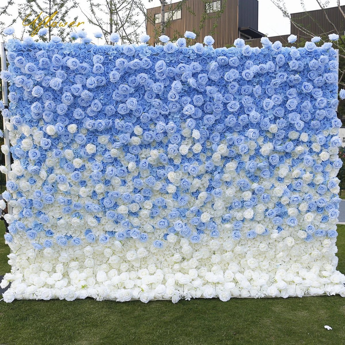 5D Luxury Blue And White Gradient Rose Artificial Flower Wall