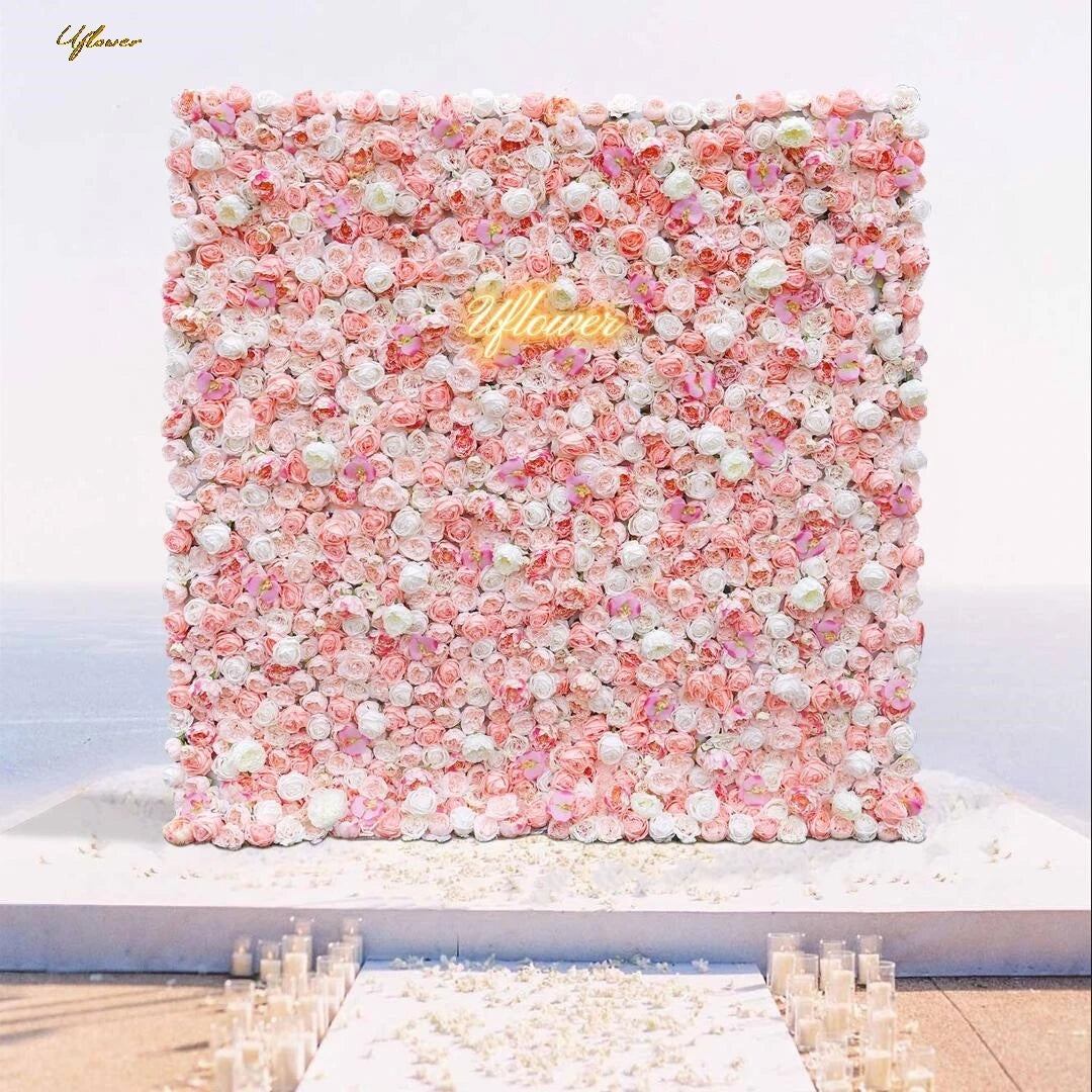 Wedding Pink White Rose 5D Artificial Flower Walls