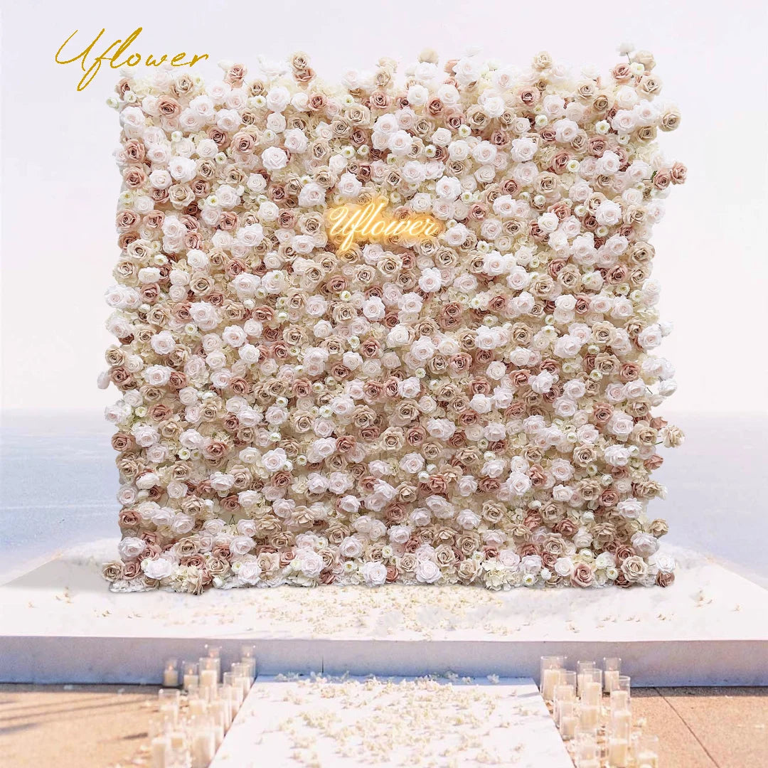 5D Champagne Brown Artificial Flower Wall Backdrop