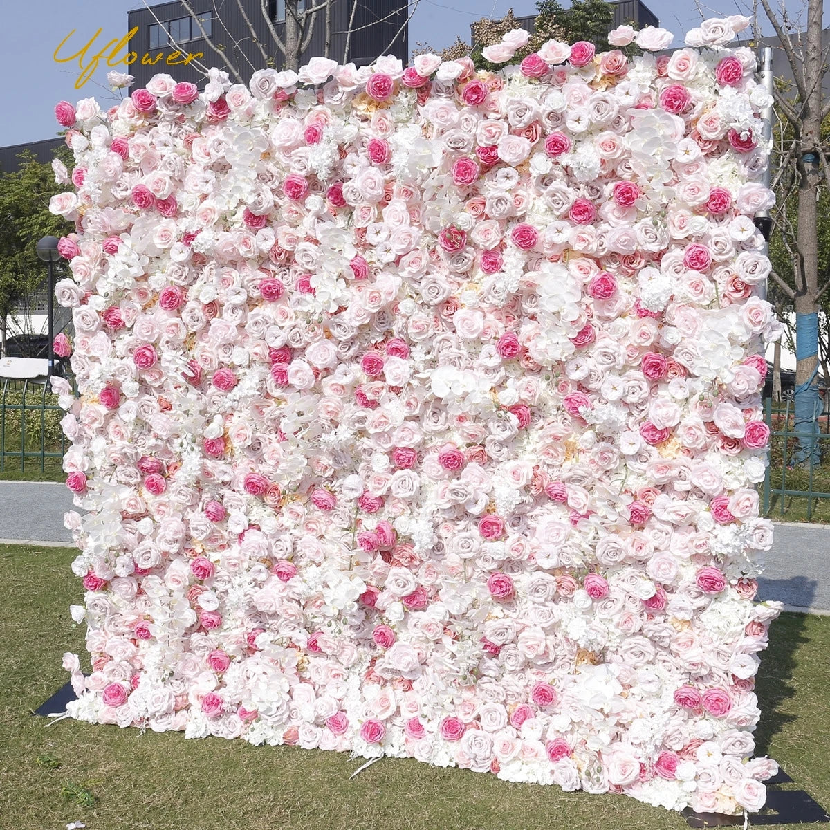 Wedding White Pink Rose 5D Artificial Flower Wall