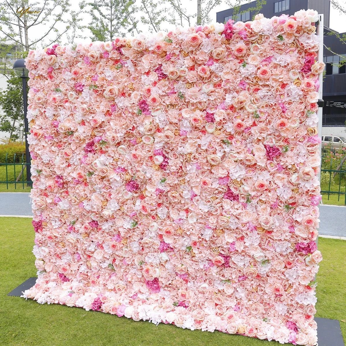 Wedding Pink Rose 5D Artificial Flower Wall