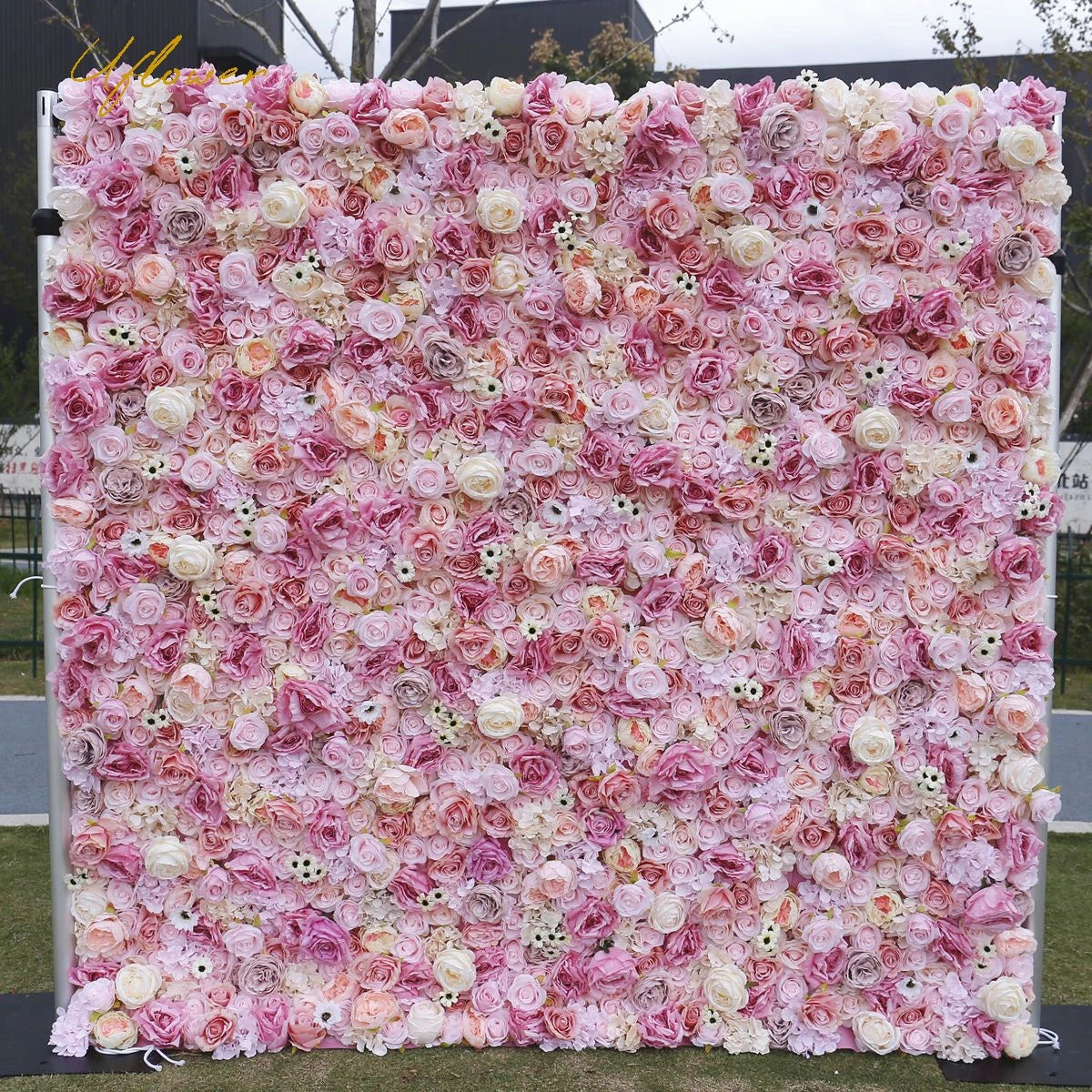 Wedding Pink Yellow Rose Artificial Flower Wall