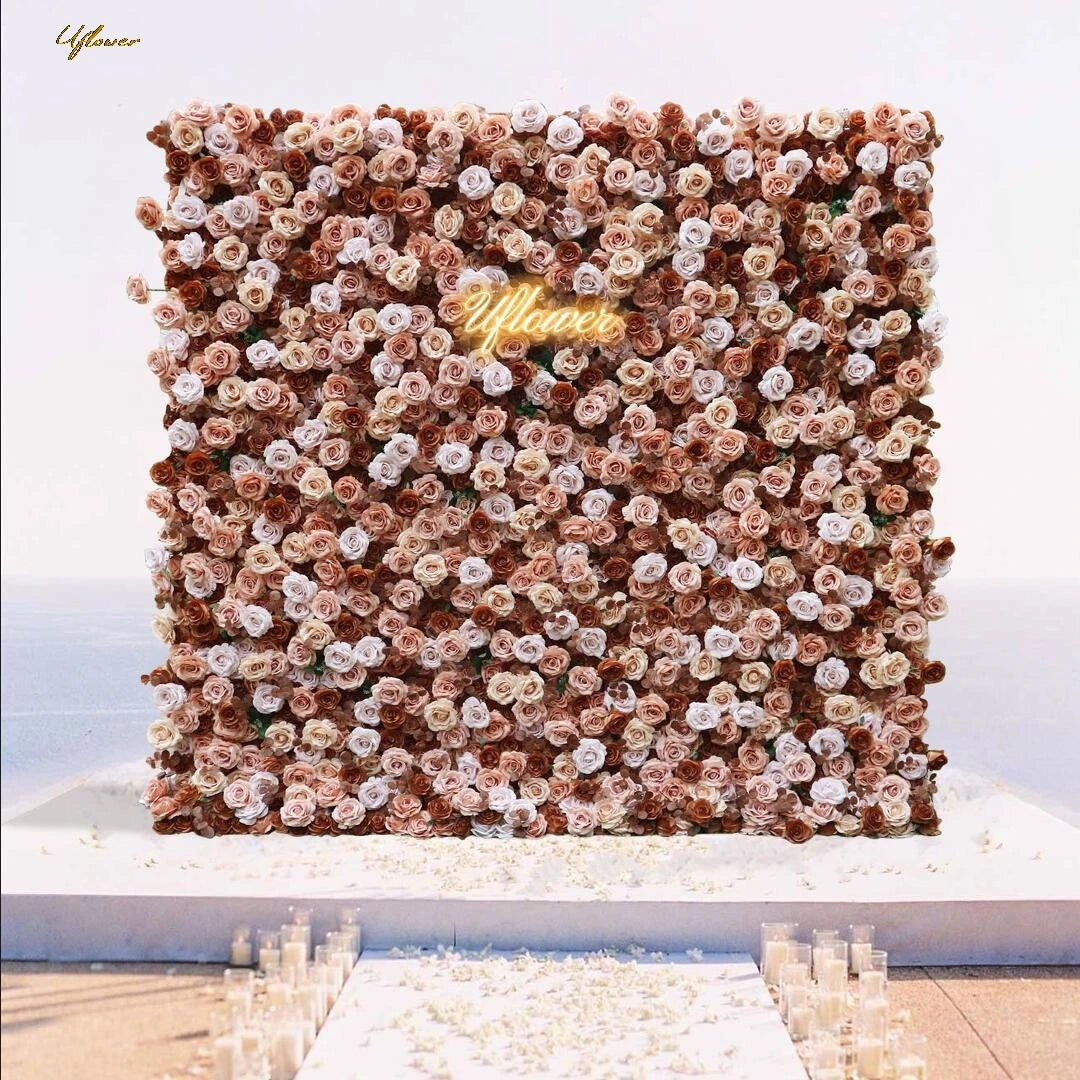 Wedding Autumn Champagne Rose 5D Artificial Flower Wall