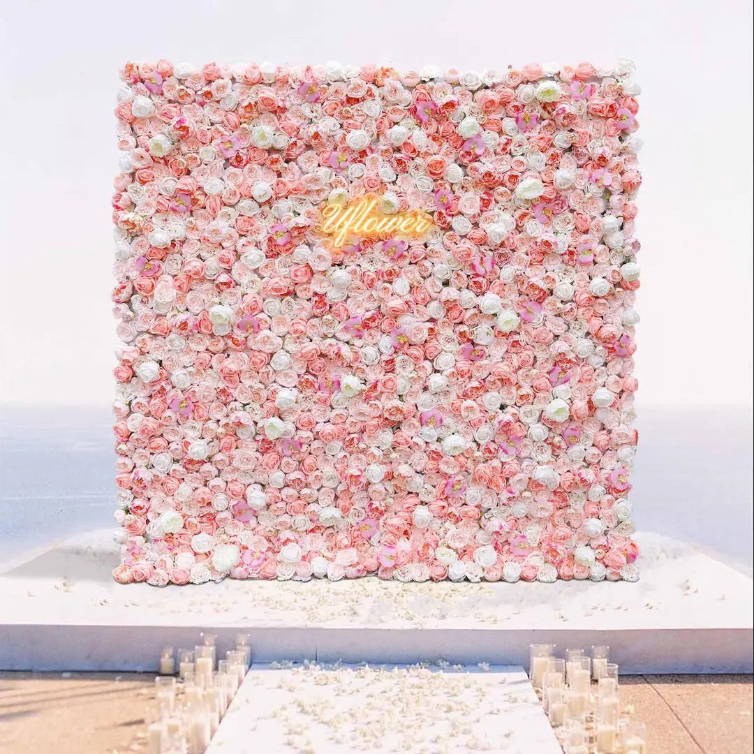 Wedding Pink White Rose 5D Artificial Flower Walls