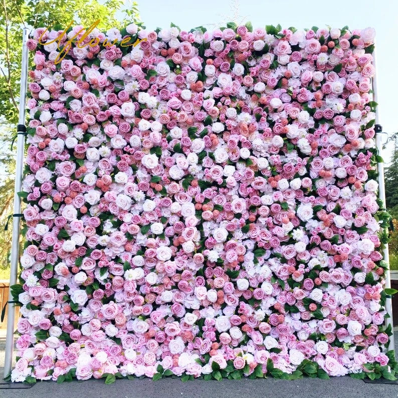 Wedding Pink White Rose 5D Artificial Flower Wall