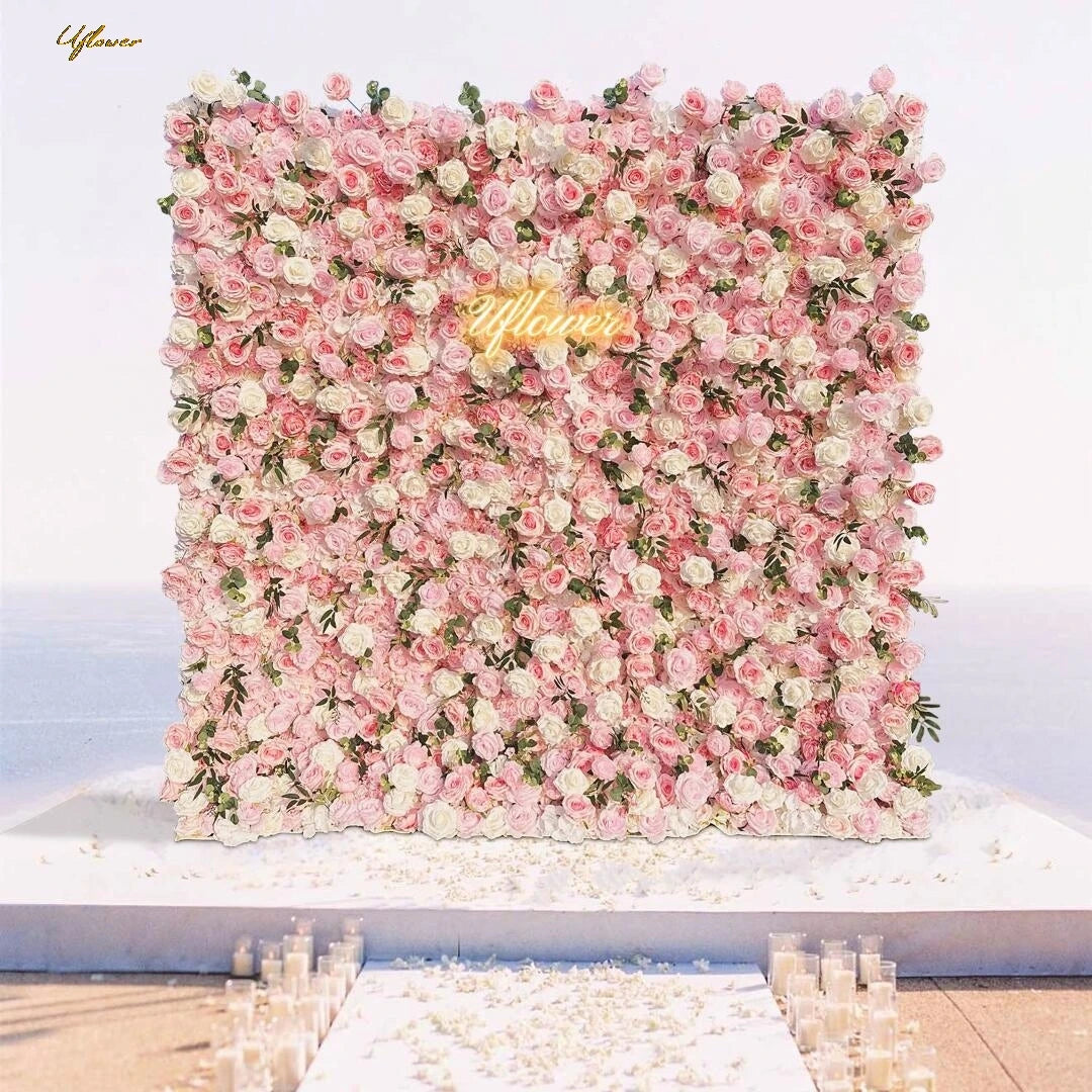 Wedding Pink White Rose 5D Artificial Flower Wall Decor