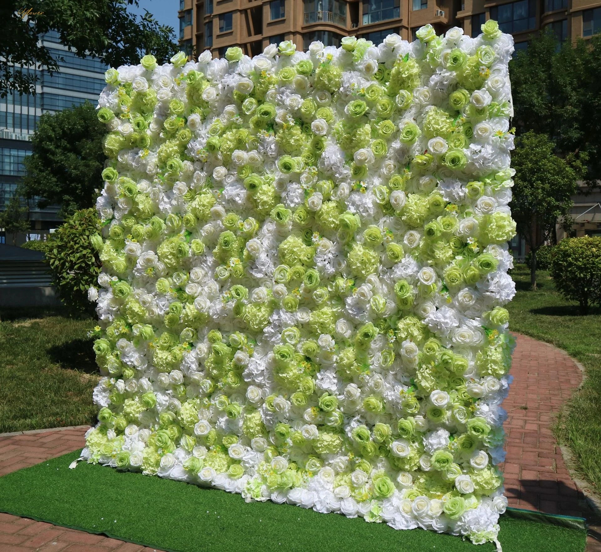 Wedding Green White Rose 5D Artificial Flower Wall