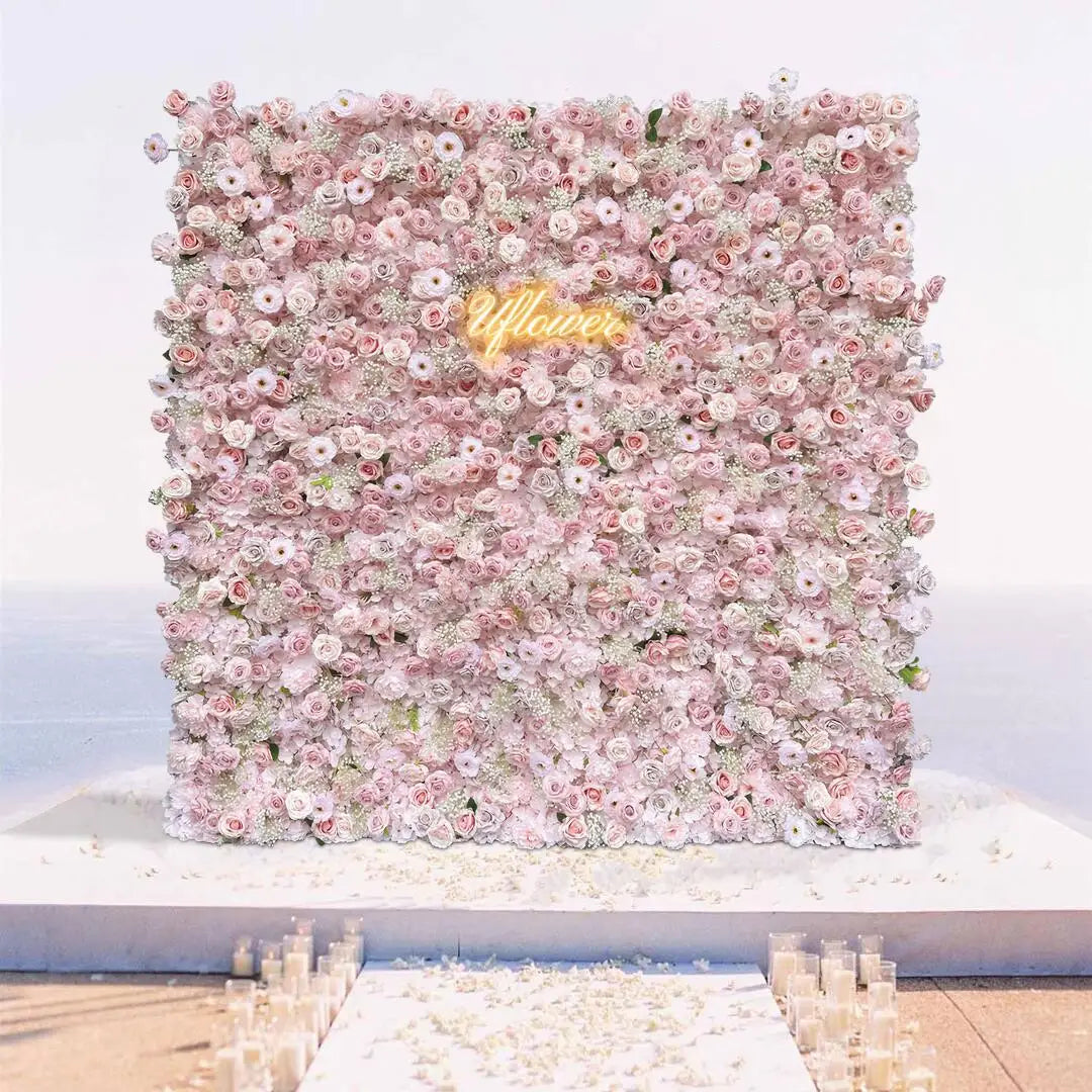Wedding Pink White Rose 5D Artificial Flower Wall Backdrop