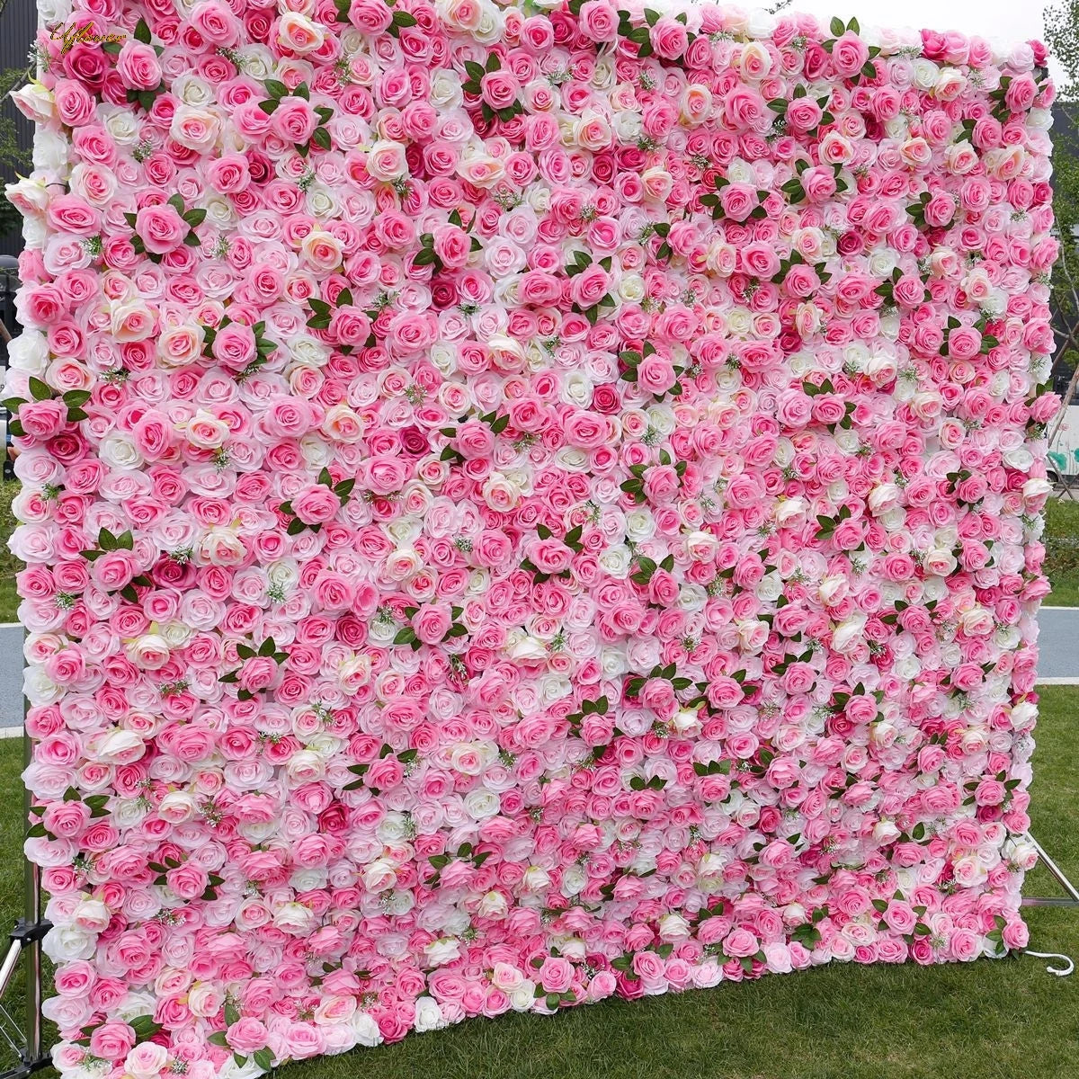 Wedding White Pink Rose 5D Artificial Flower Wall Backdrop