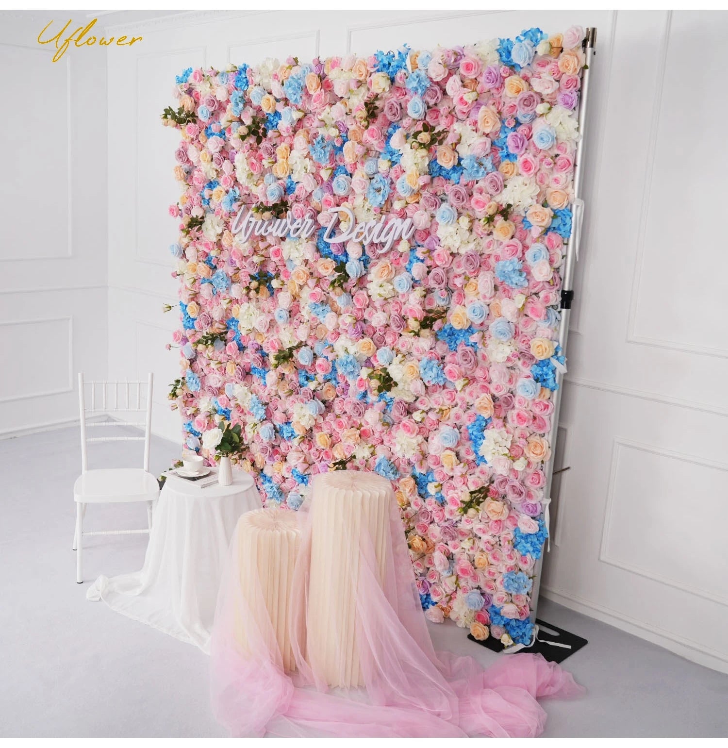 Pink Blue 5D Rose Artificial Flower Wall Backdrop