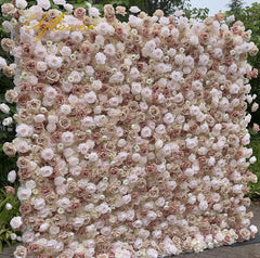 5D Champagne Brown Artificial Flower Wall Backdrop