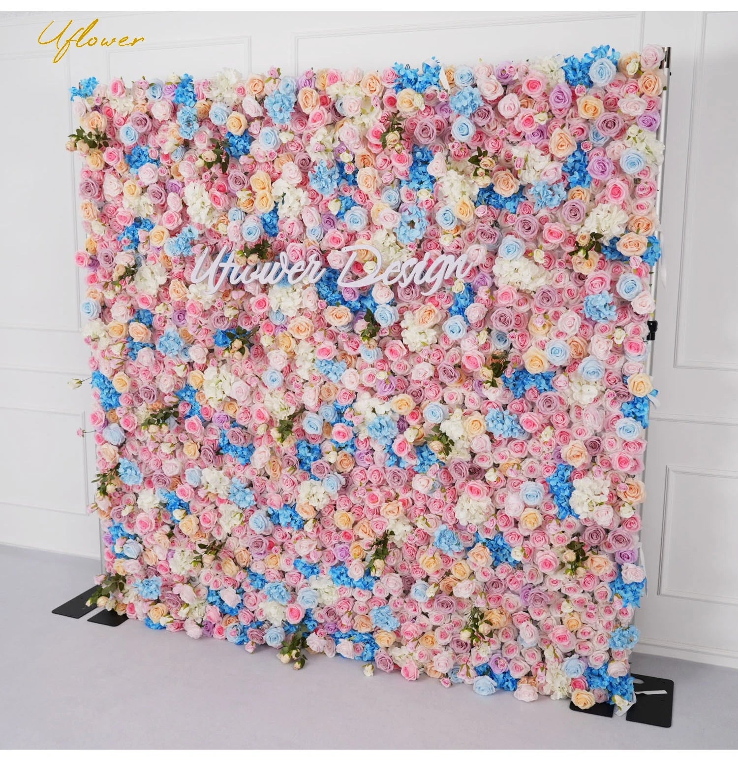 Pink Blue 5D Rose Artificial Flower Wall Backdrop